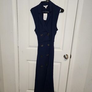 NWT Croft & Barrow Navy Blue Sleeveless Double Breasted Maxi Dress XL Belted